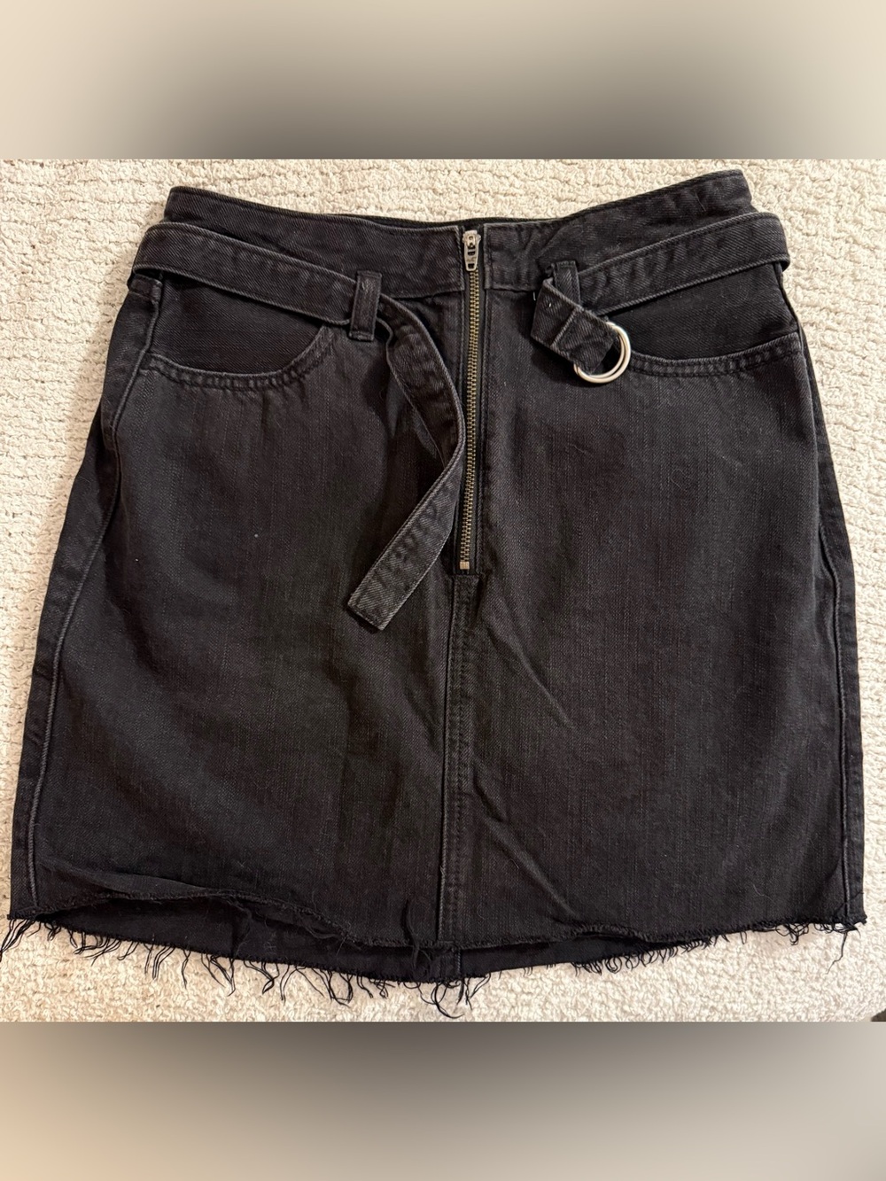 Hollister Black Jean Skirt with Front Zip and Ring Belt Accent Size 3